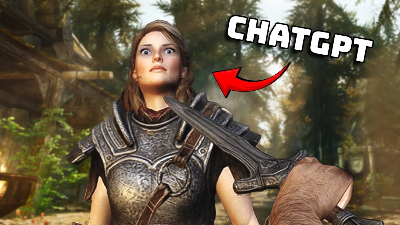 A Skyrim NPC reacting to ChatGPT, captioned with the ChatGPT logo