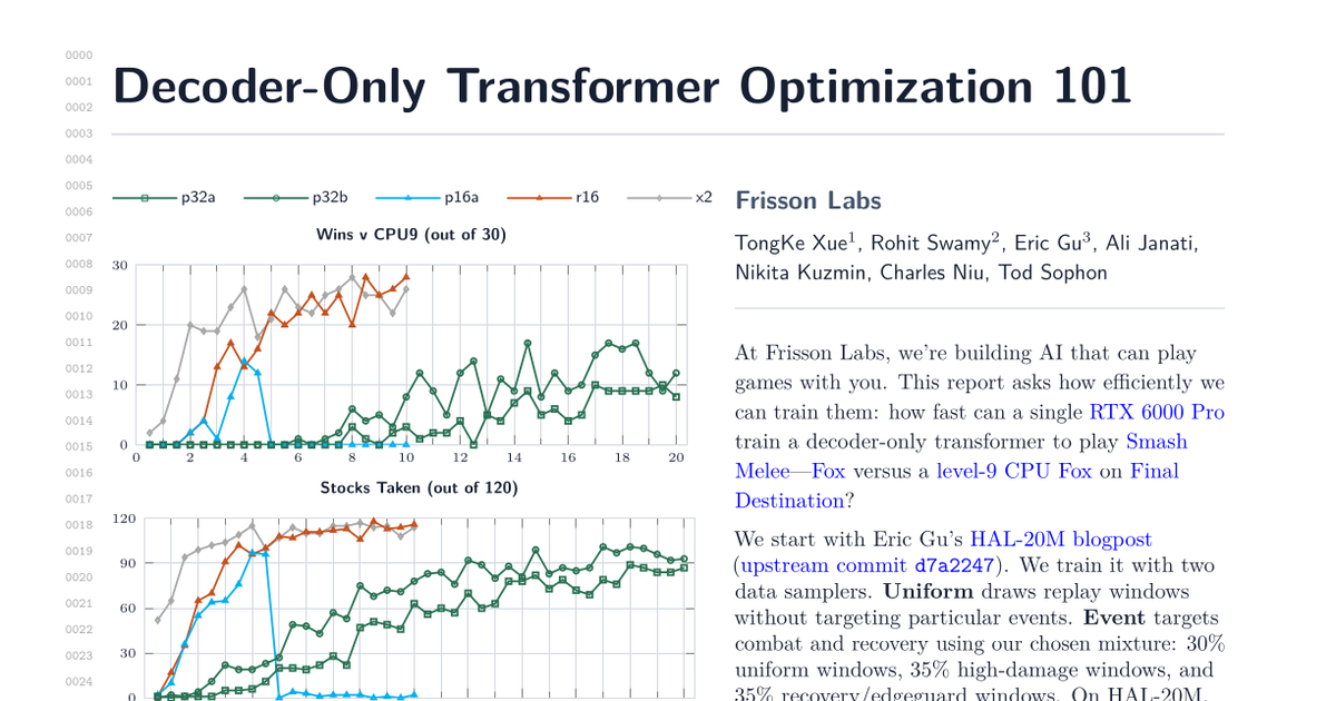 Decoder-Only Transformer Optimization 101 report with training-performance charts