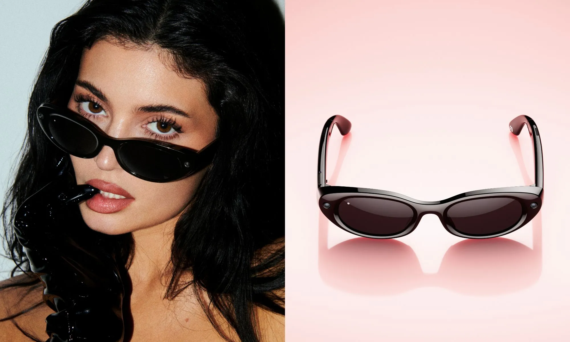 Kylie Jenner wearing Meta Starfire glasses beside a product image of the glasses